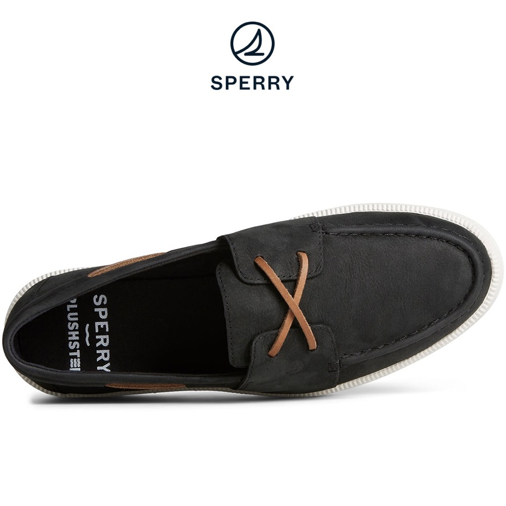 Women's Cruise Plushstep Leather Boat Shoe Black